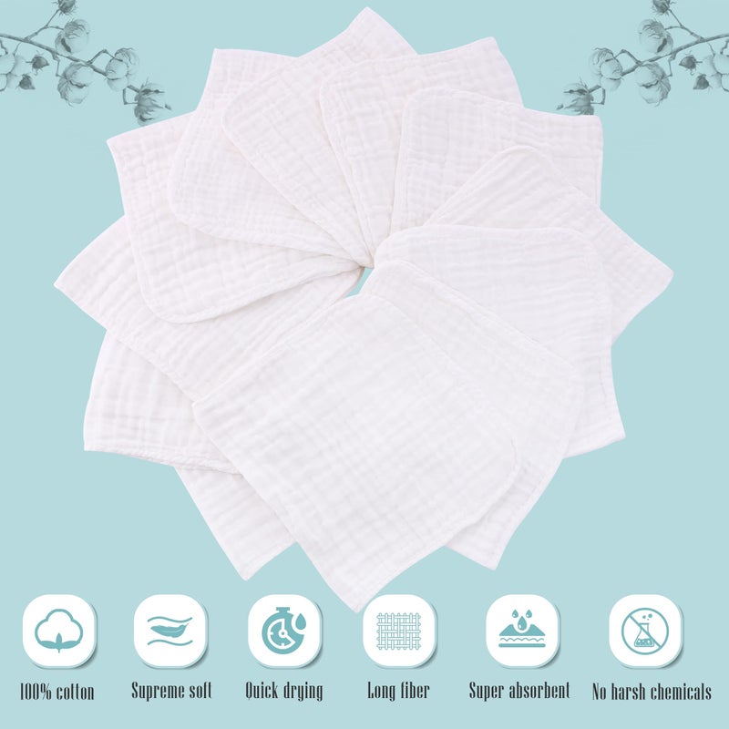 Cute Castle 24 Pack Muslin Baby Burp Cloths - Ultra-Soft 100% Cotton Baby Washcloths - Large 20'' by 10'' Super Absorbent Milk Spit Up Rags - Burpy Cloths for Unisex, Boy, Girl - White - Image 2